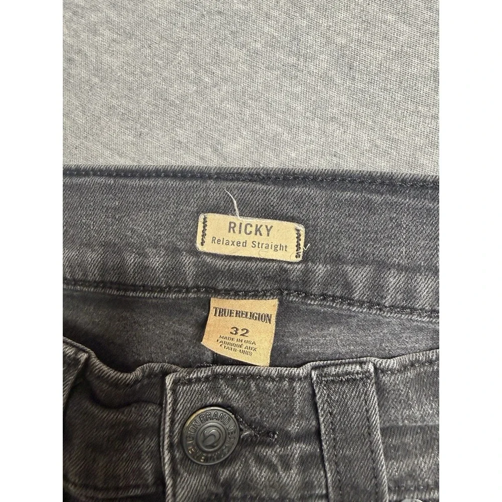True Religion Shorts Mens 32 Black Ricky Relaxed‎ Straight Jorts Denim Cut Off